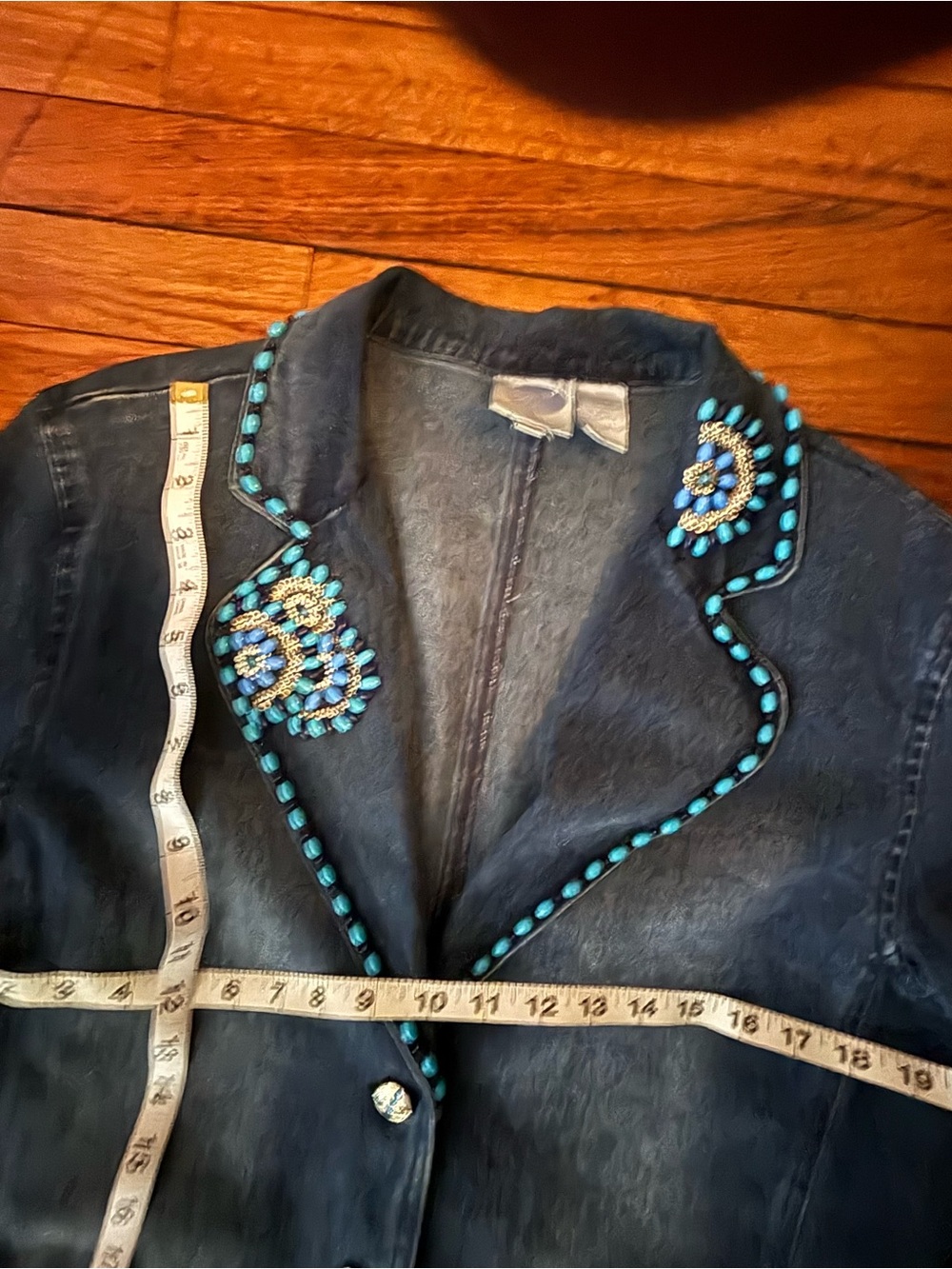 DG2 Women’s Dark Denim Jacket with Turquoise Embellishment - Picture 3 of 6